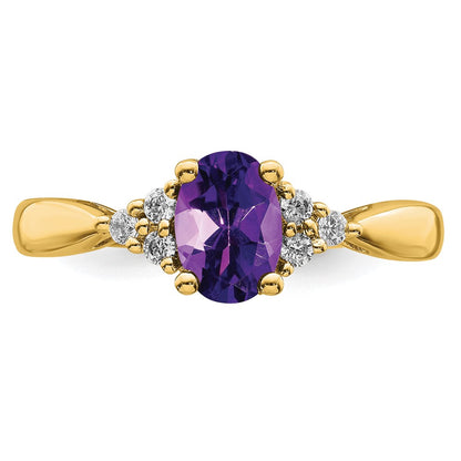 14K Yellow Gold Amethyst and Real Diamond Ring