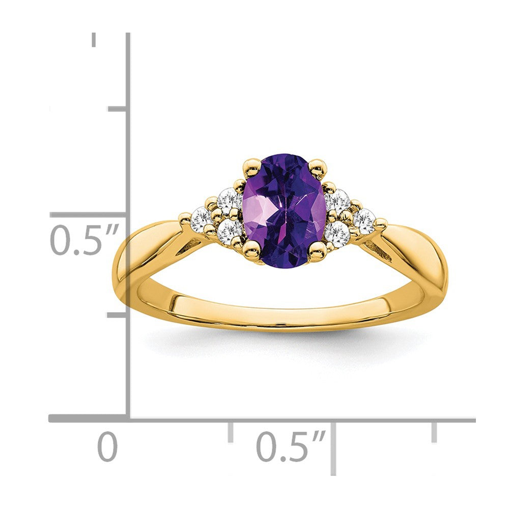 14K Yellow Gold Amethyst and Real Diamond Ring