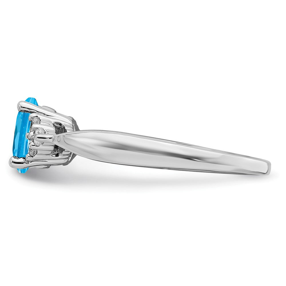 14k White Gold Blue Topaz and Real Diamond Ring