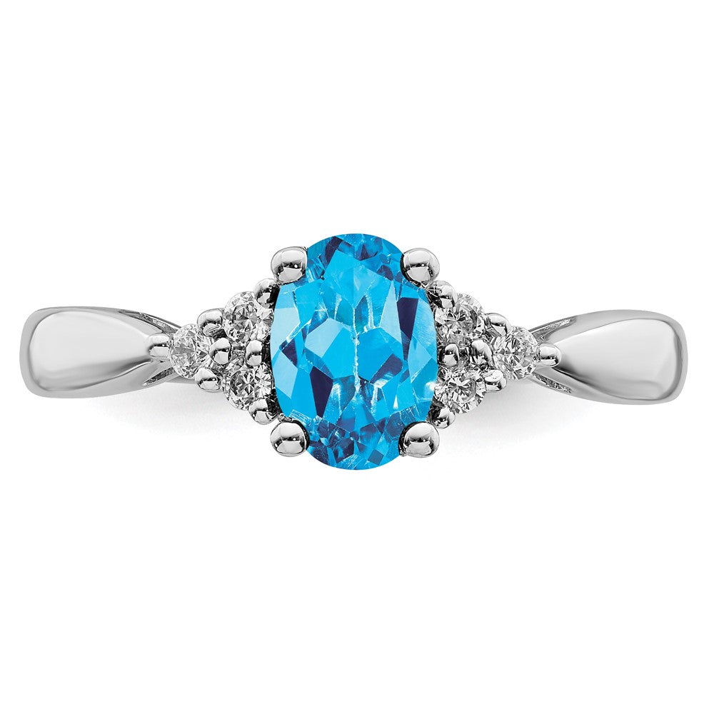 14k White Gold Blue Topaz and Real Diamond Ring