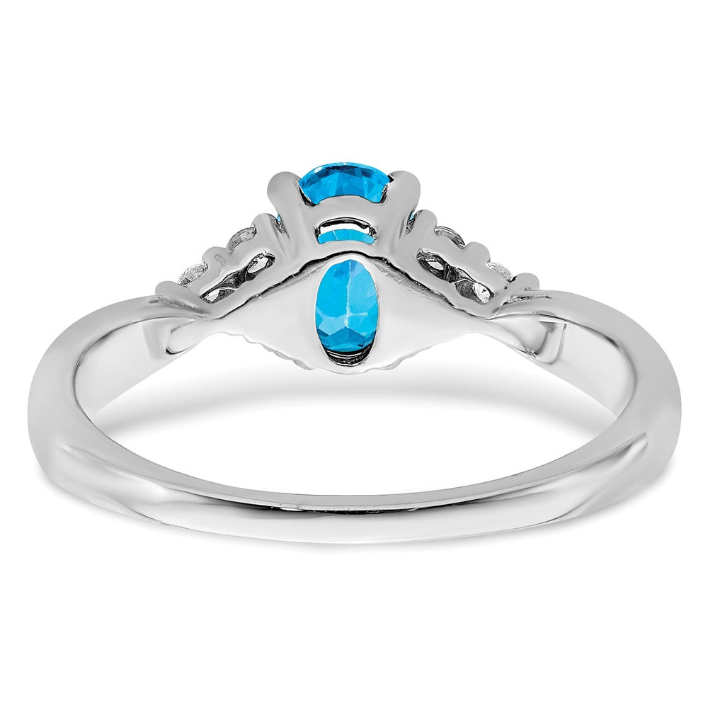 14k White Gold Blue Topaz and Real Diamond Ring