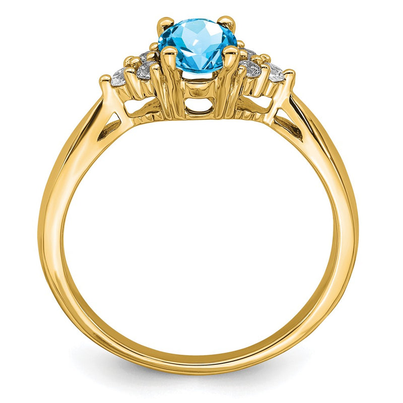 14K Yellow Gold Blue Topaz and Real Diamond Ring