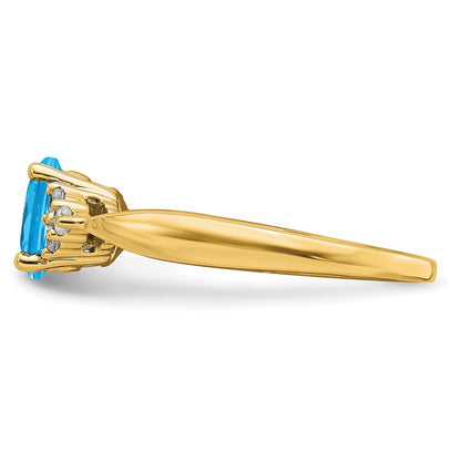 14K Yellow Gold Blue Topaz and Real Diamond Ring
