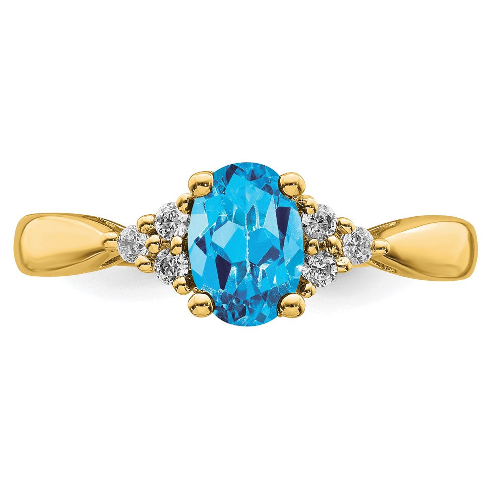 14K Yellow Gold Blue Topaz and Real Diamond Ring