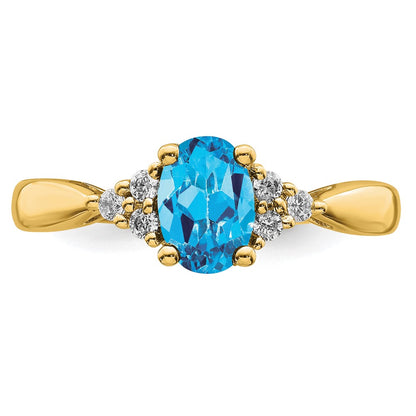 14K Yellow Gold Blue Topaz and Real Diamond Ring