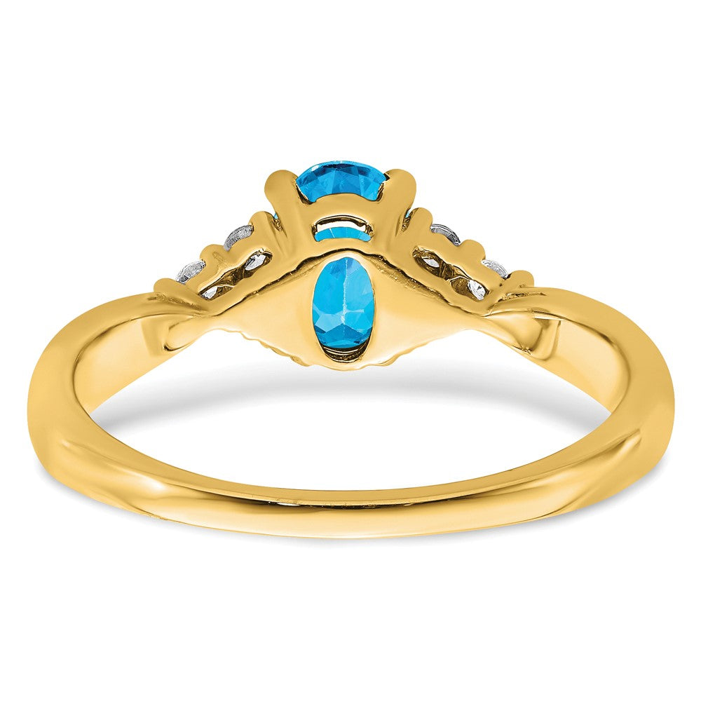 14K Yellow Gold Blue Topaz and Real Diamond Ring