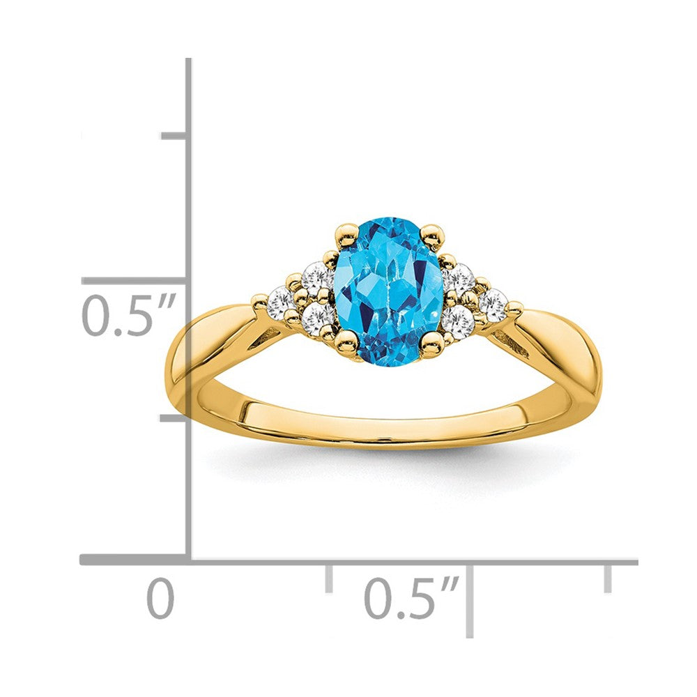 14K Yellow Gold Blue Topaz and Real Diamond Ring