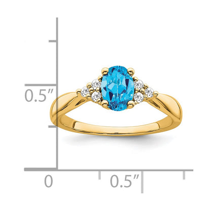 14K Yellow Gold Blue Topaz and Real Diamond Ring