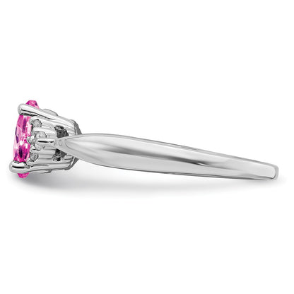 14k White Gold Created Pink Sapphire and Real Diamond Ring