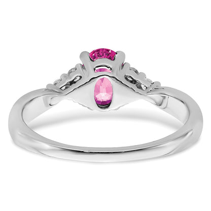 14k White Gold Created Pink Sapphire and Real Diamond Ring