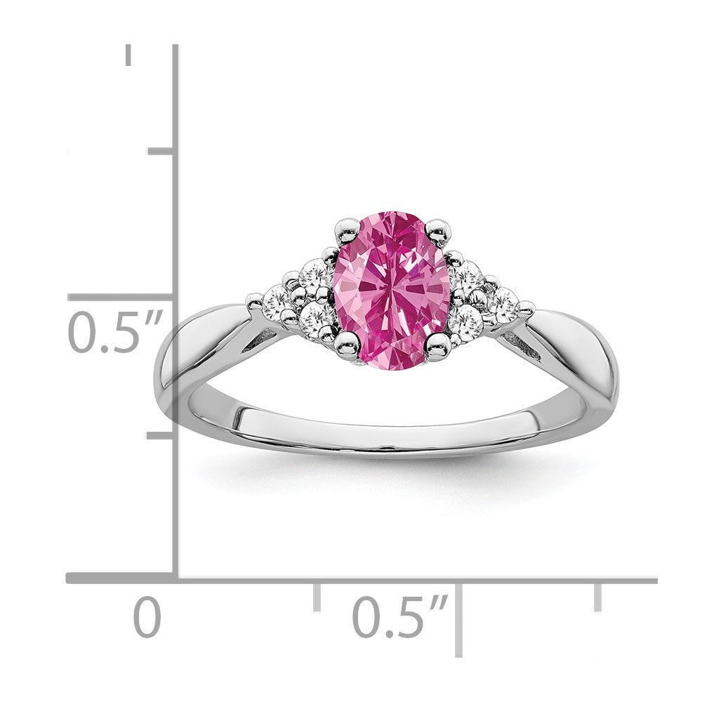 14k White Gold Created Pink Sapphire and Real Diamond Ring