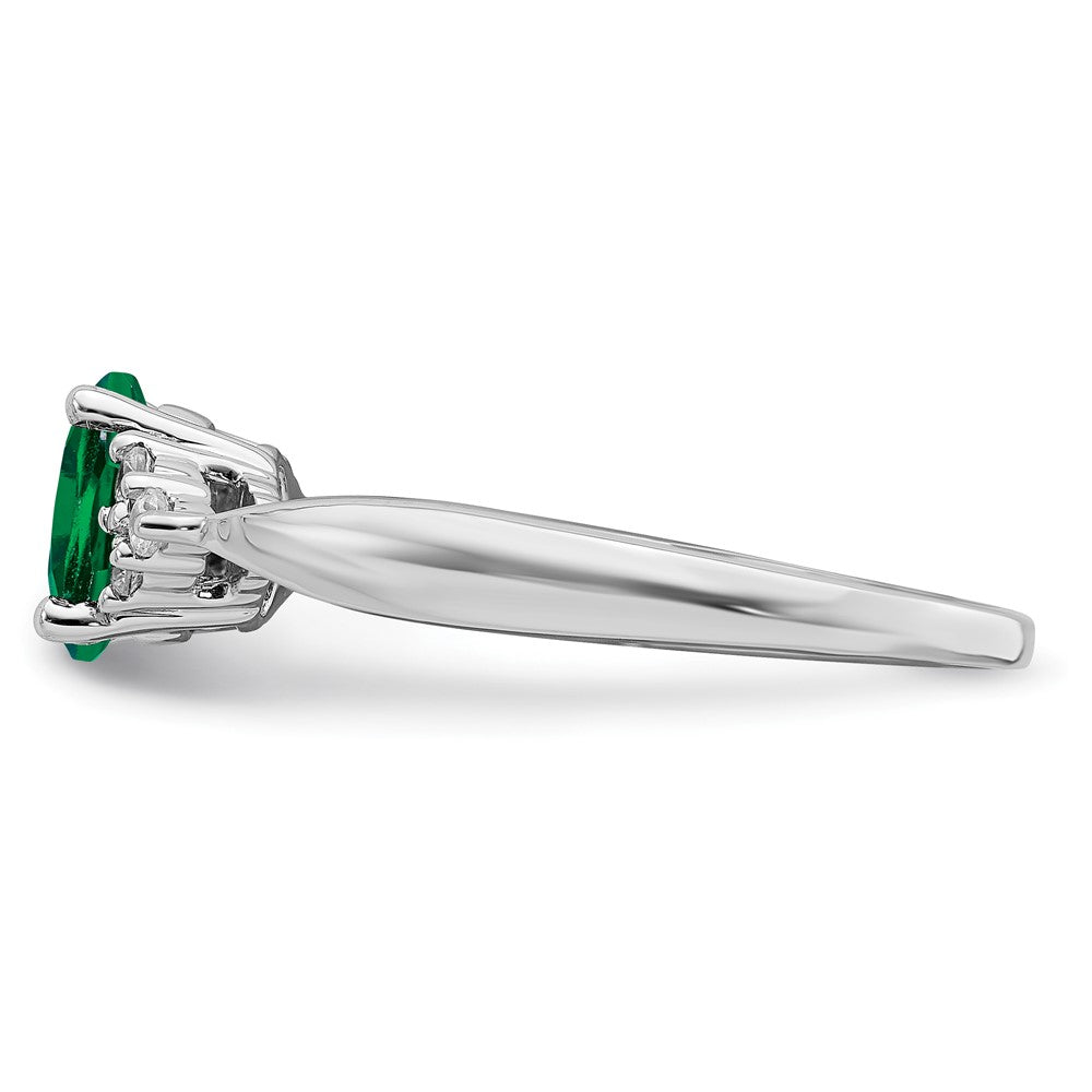 14k White Gold Created Emerald and Real Diamond Ring