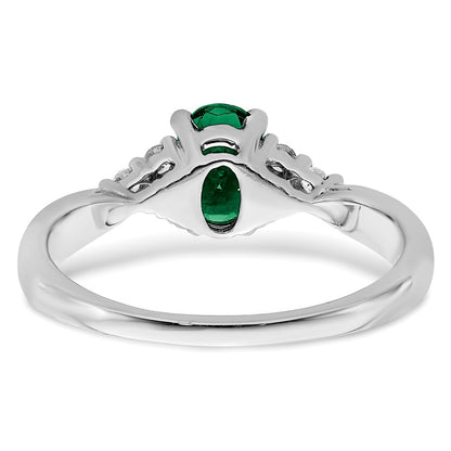 14k White Gold Created Emerald and Real Diamond Ring