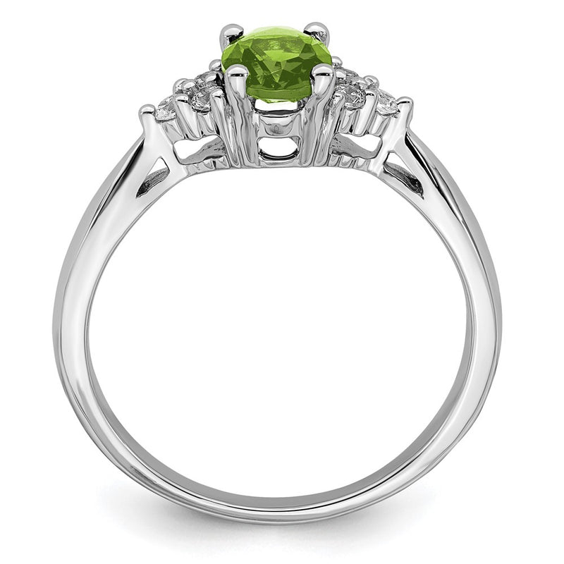 14k White Gold Peridot and Real Diamond Ring