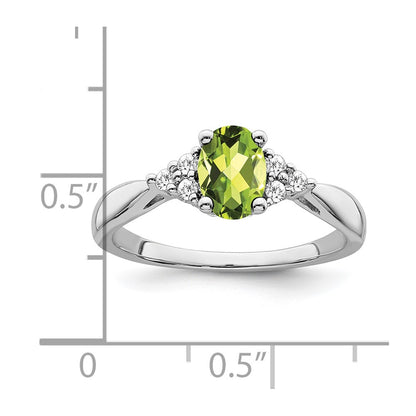 14k White Gold Peridot and Real Diamond Ring