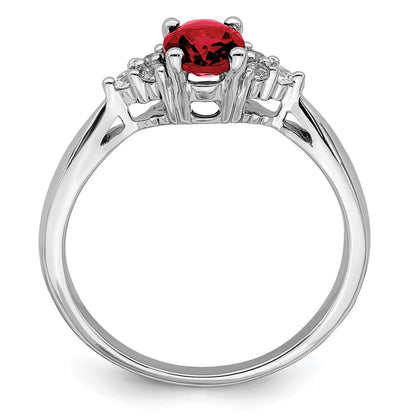 14k White Gold Created Ruby and Real Diamond Ring