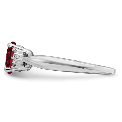 14k White Gold Created Ruby and Real Diamond Ring