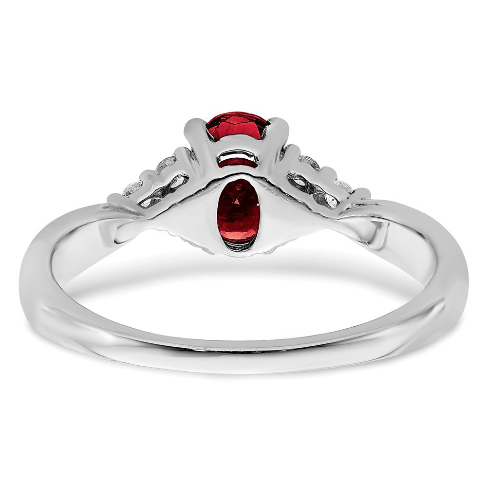 14k White Gold Created Ruby and Real Diamond Ring