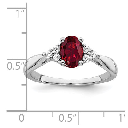 14k White Gold Created Ruby and Real Diamond Ring