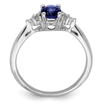 14k White Gold Created Sapphire and Real Diamond Ring