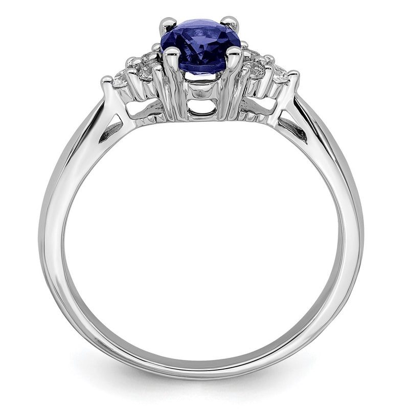 14k White Gold Created Sapphire and Real Diamond Ring