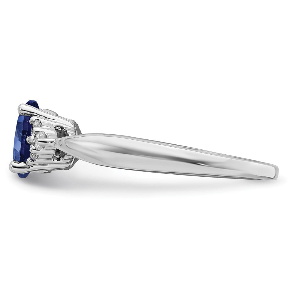 14k White Gold Created Sapphire and Real Diamond Ring