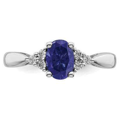 14k White Gold Created Sapphire and Real Diamond Ring