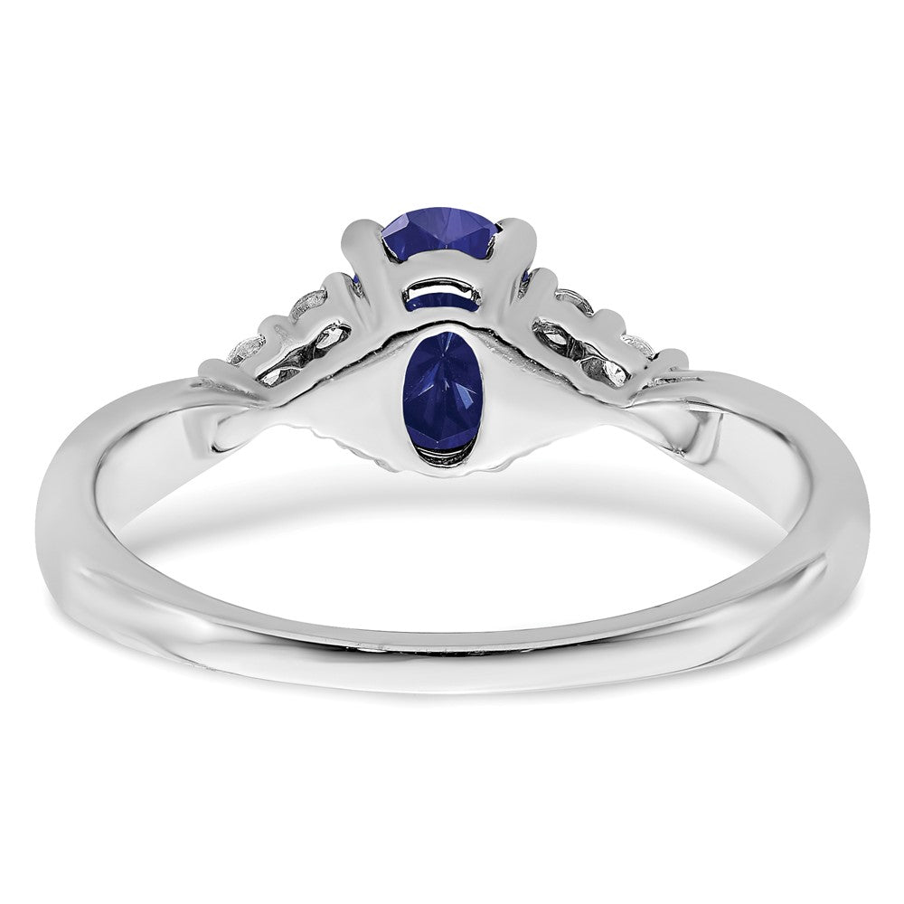 14k White Gold Created Sapphire and Real Diamond Ring