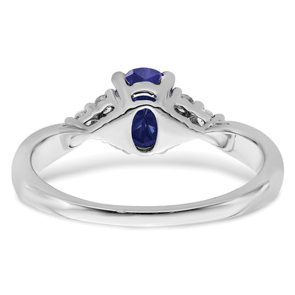 14k White Gold Created Sapphire and Real Diamond Ring