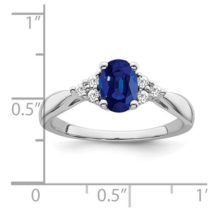 14k White Gold Created Sapphire and Real Diamond Ring