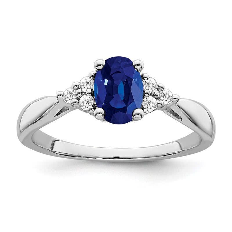 14k White Gold Created Sapphire and Real Diamond Ring
