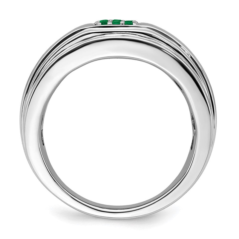 Solid 14k White Gold Simulated Emerald Mens Ring