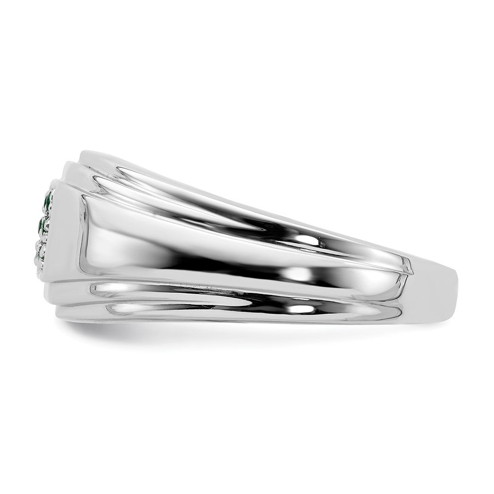 Solid 14k White Gold Simulated Emerald Mens Ring