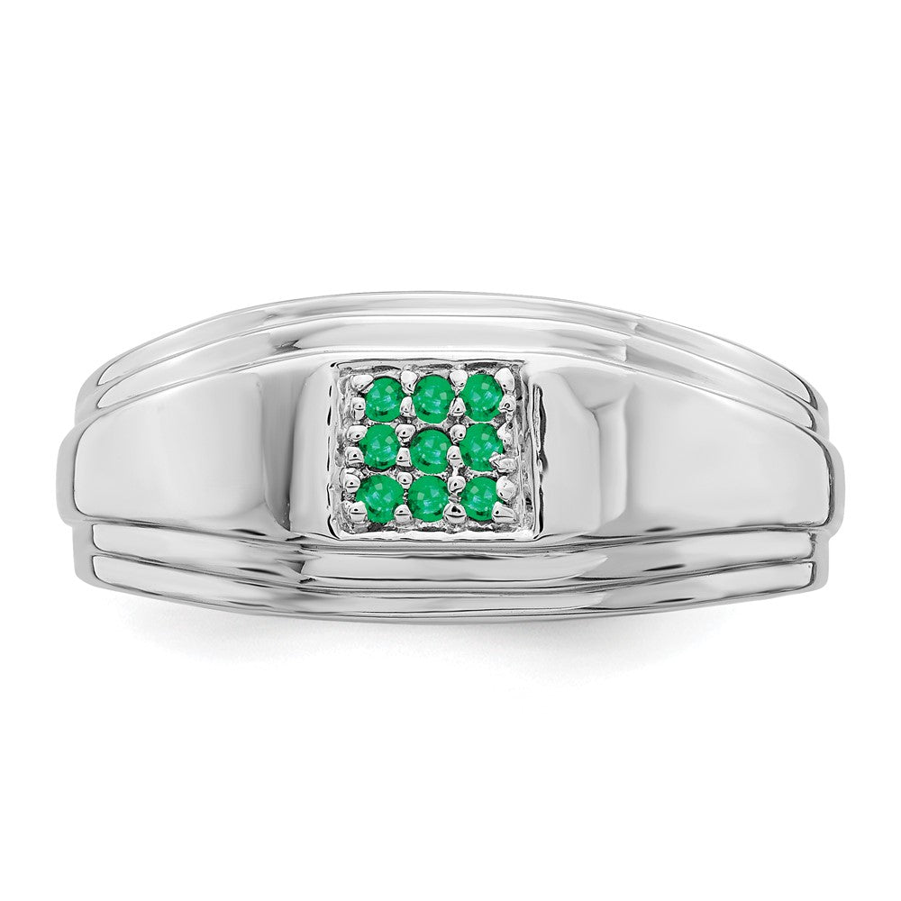 Solid 14k White Gold Simulated Emerald Mens Ring