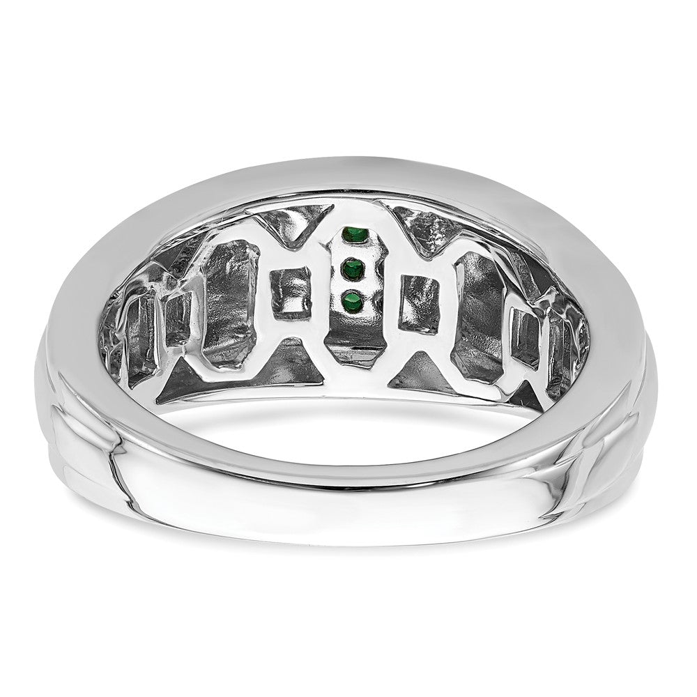 Solid 14k White Gold Simulated Emerald Mens Ring