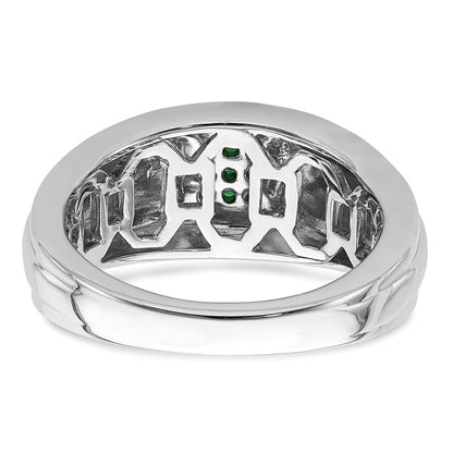 Solid 14k White Gold Simulated Emerald Mens Ring