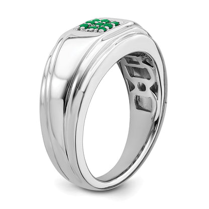 Solid 14k White Gold Simulated Emerald Mens Ring
