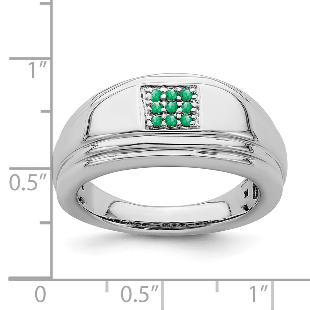 Solid 14k White Gold Simulated Emerald Mens Ring