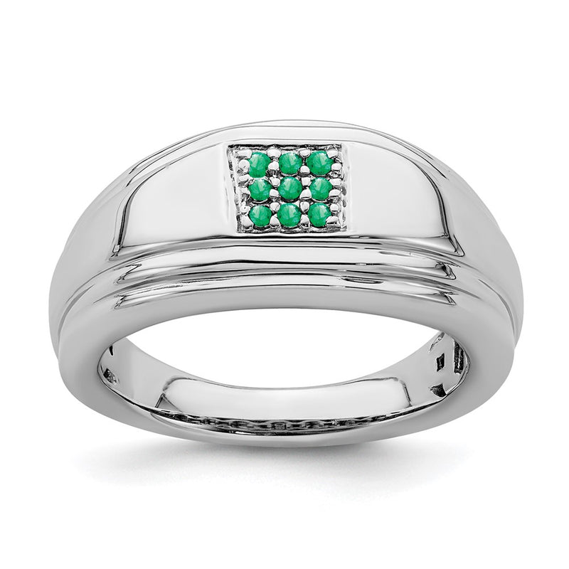 Solid 14k White Gold Simulated Emerald Mens Ring