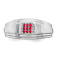 Solid 14k White Gold Simulated Ruby Mens Ring