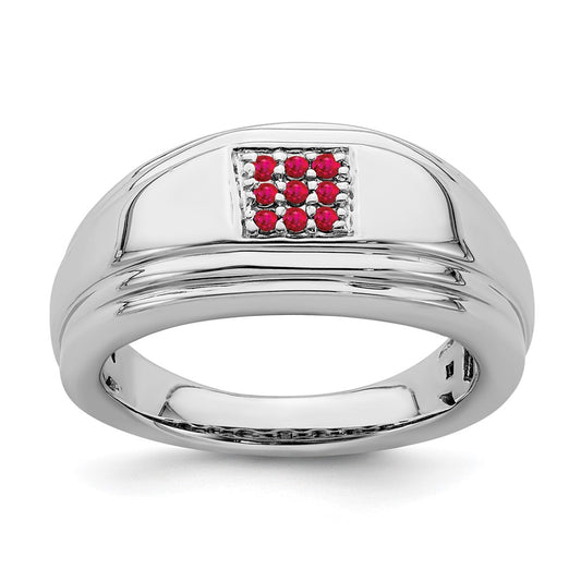 Solid 14k White Gold Simulated Ruby Mens Ring