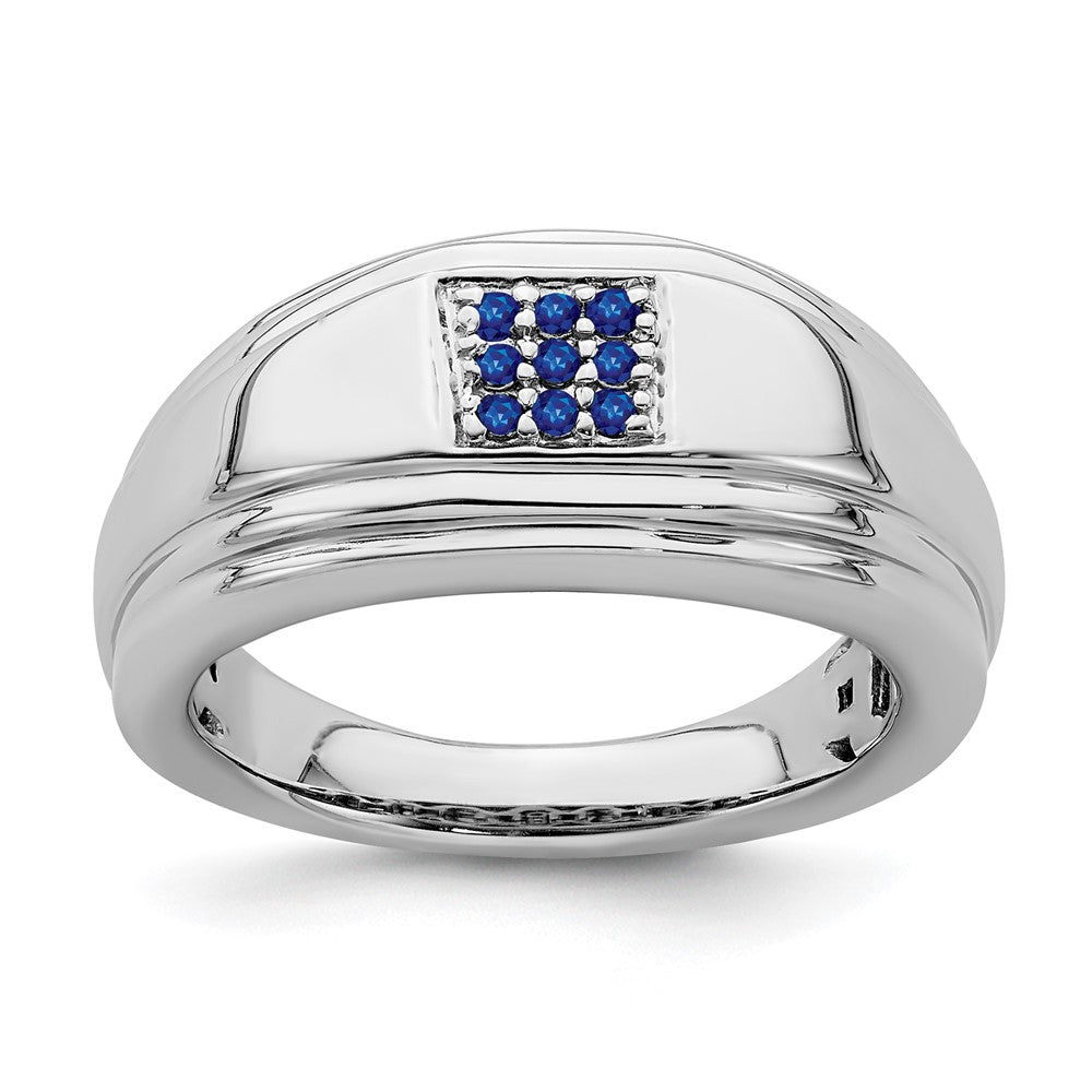 Solid 14k White Gold Simulated Sapphire Mens Ring