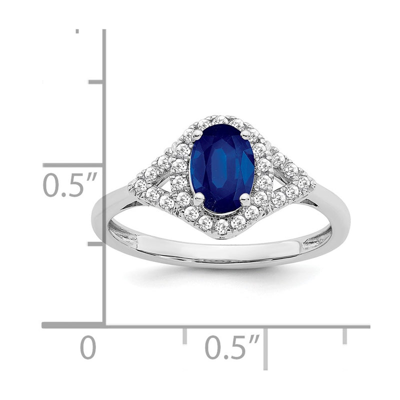14k White Gold Oval Created Sapphire and Real Diamond Ring