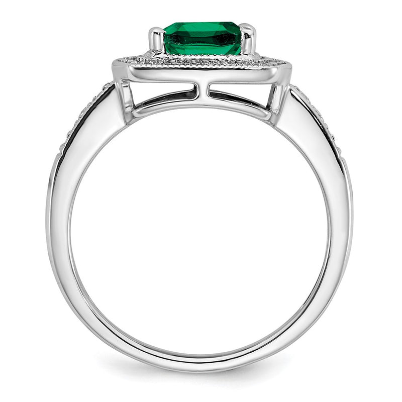 14k White Gold Cushion Created Emerald and Real Diamond Halo Ring