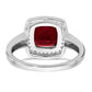 Solid 14k White Gold Cushion Created Simulated Ruby and CZ Halo Ring