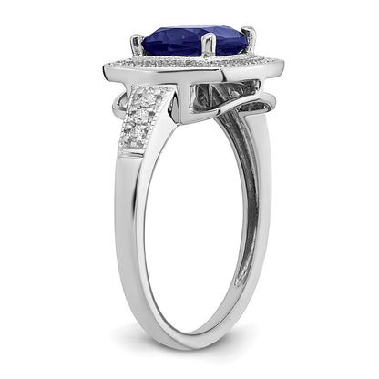 14k White Gold Cushion Created Sapphire and Real Diamond Halo Ring