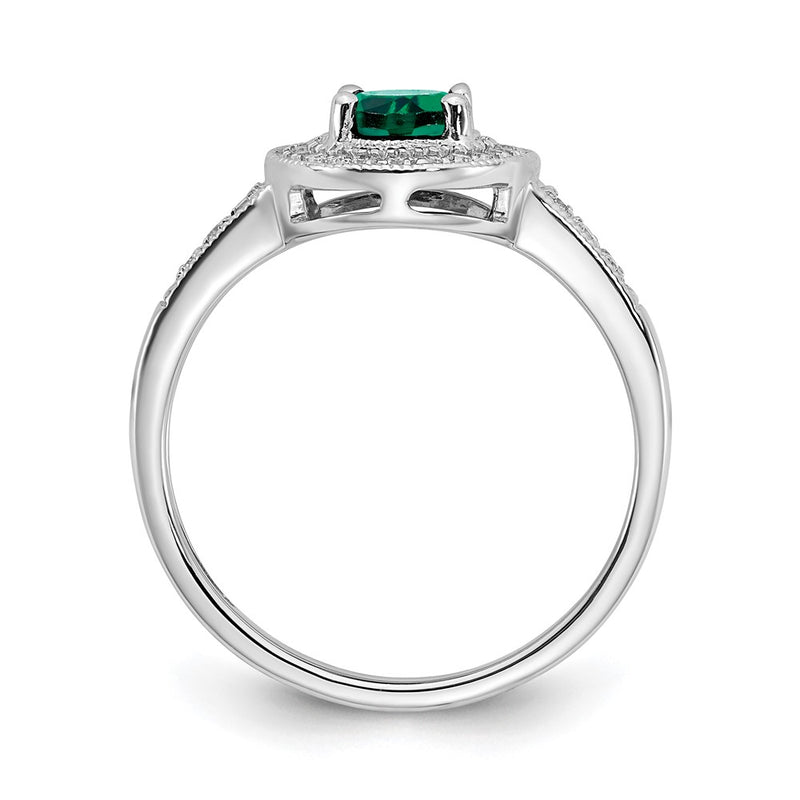 14k White Gold Oval Created Emerald and Real Diamond Halo Ring