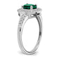14k White Gold Oval Created Emerald and Real Diamond Halo Ring