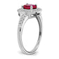 Solid 14k White Gold Oval Created Simulated Ruby and CZ Halo Ring