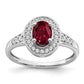 Solid 14k White Gold Oval Created Simulated Ruby and CZ Halo Ring